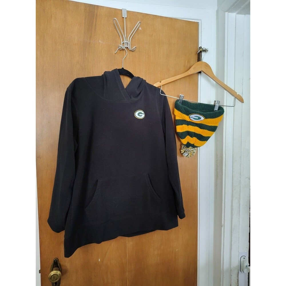NFL Hoodie Women's Size XL, Green Bay Packers, Pullover, Fleece Black W/ Hat